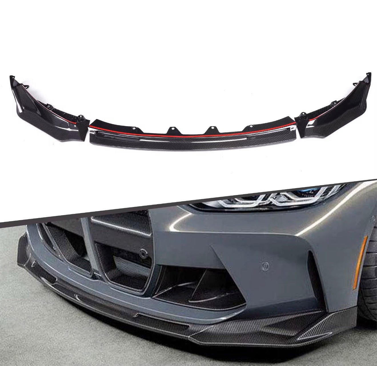 Carbonique High-Quality 3-Piece Dry Carbon Fiber V-Style Front Lip Spoiler for BMW G80/G82 M3 & M4 (2021 & Up)