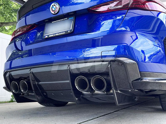 Carbonique R-Style Aggressive 6-Piece Dry Carbon Fiber Rear Diffuser with Extended Fins for BMW G80 M3 / G82 M4 (2021+)